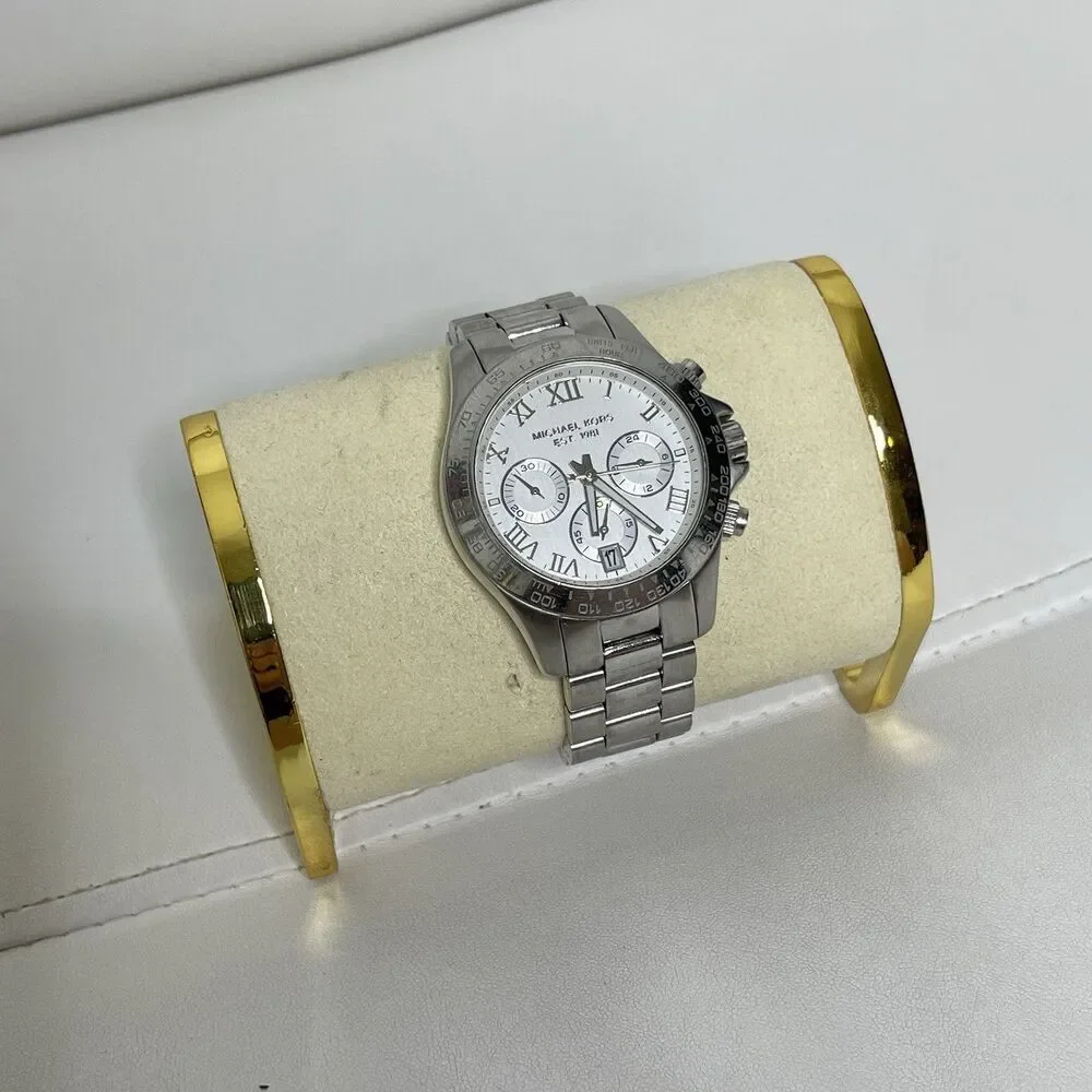 Michael Kors Silver Watch Layton Stainless Steel Chronograph MK5454 Quartz WORKS